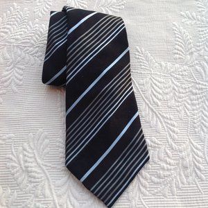 GIORGIO ARMANI Neck Tie Stripes Black + Blue + Grey Rep Cravate Contemporary